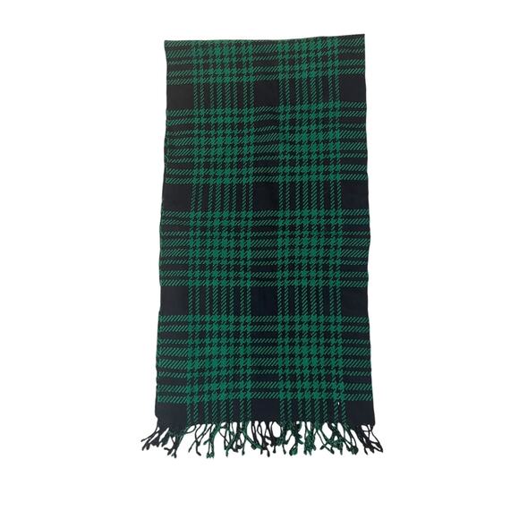 Talbots Plaid Scarf Wool Knit Black Watch Fringe Oversized Preppy Wrap 17x70 - Picture 1 of 4
